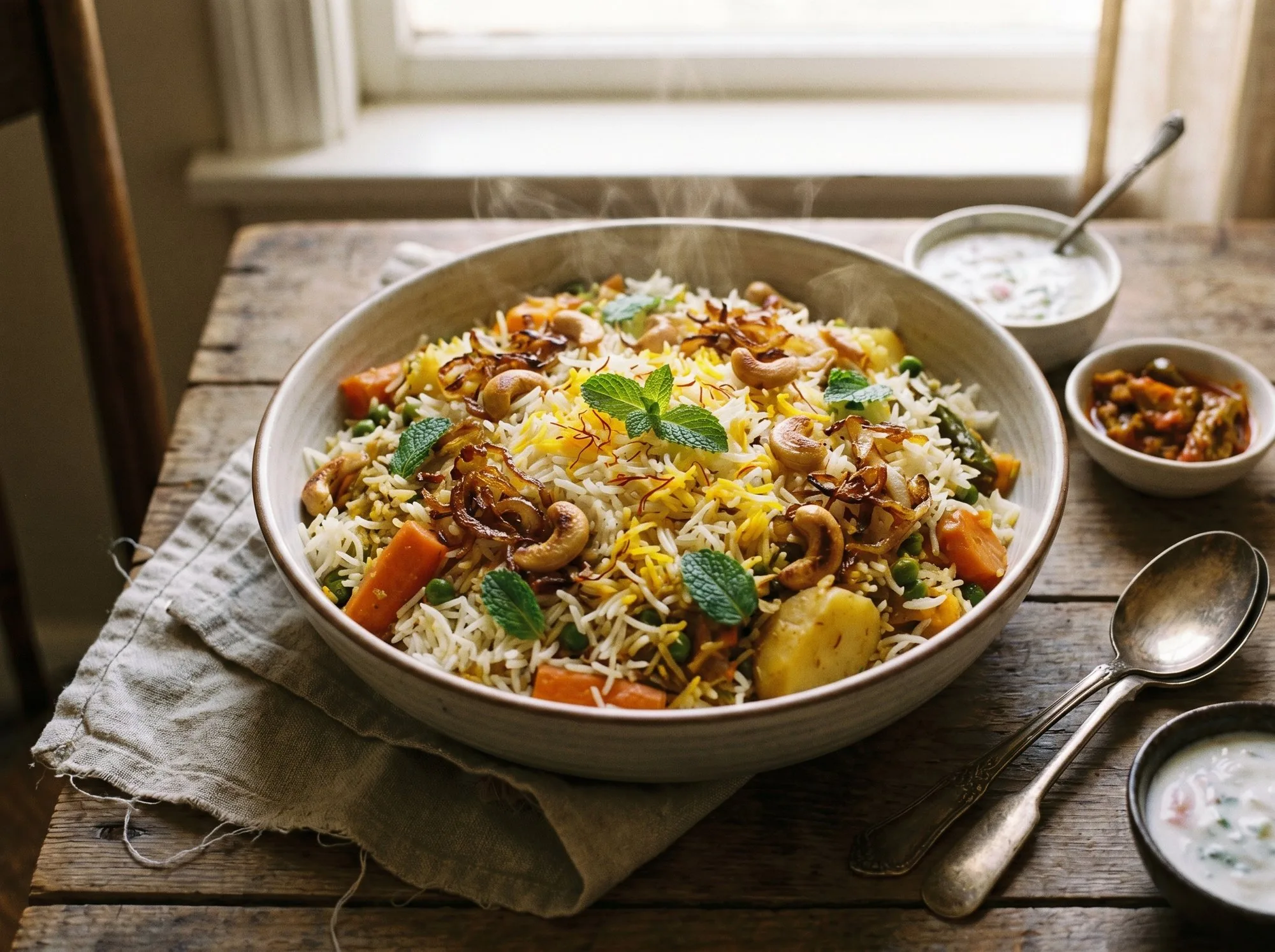 Bowl of fragrant vegetable biryani