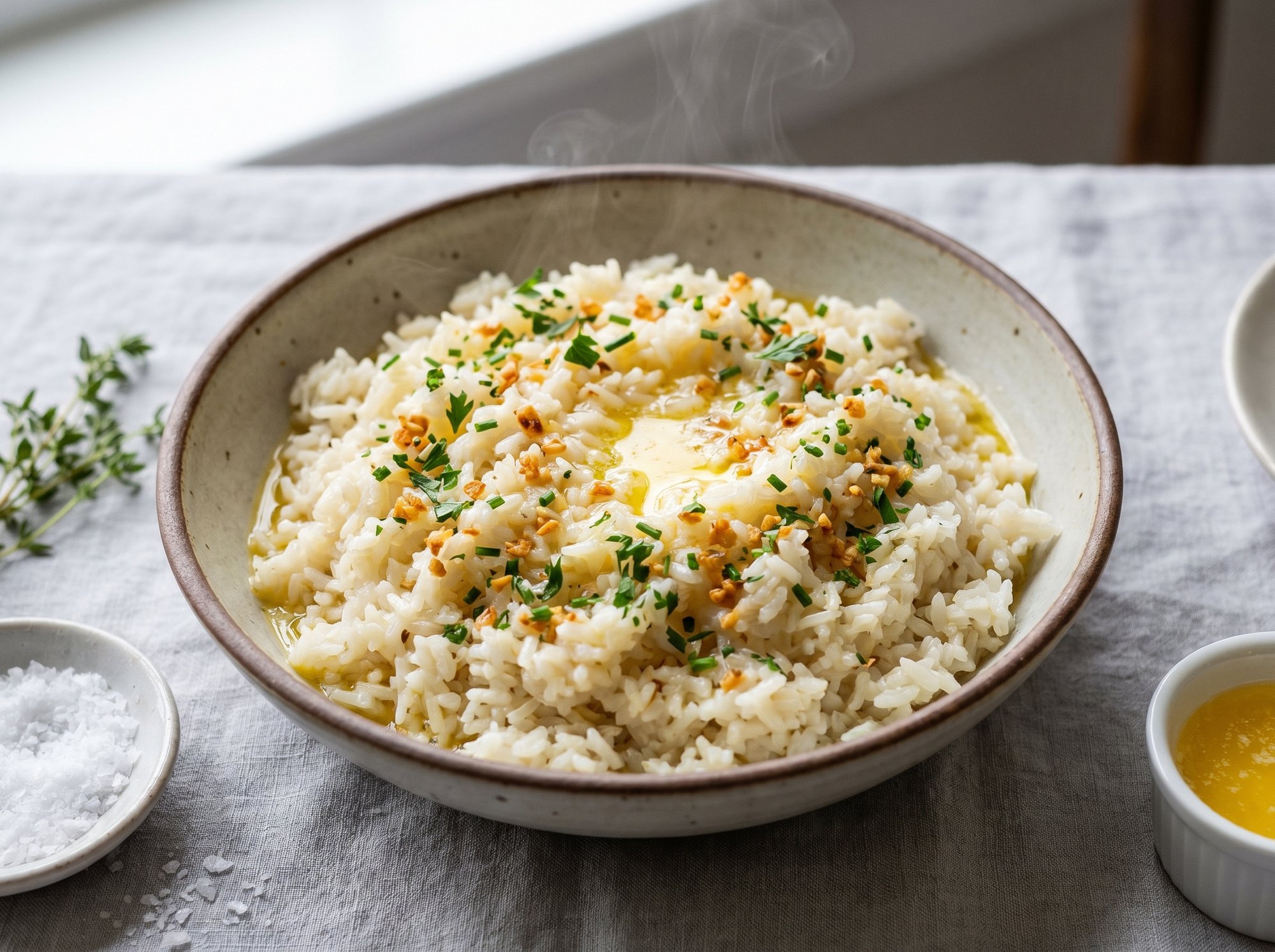 Bowl of fluffy butter garlic rice