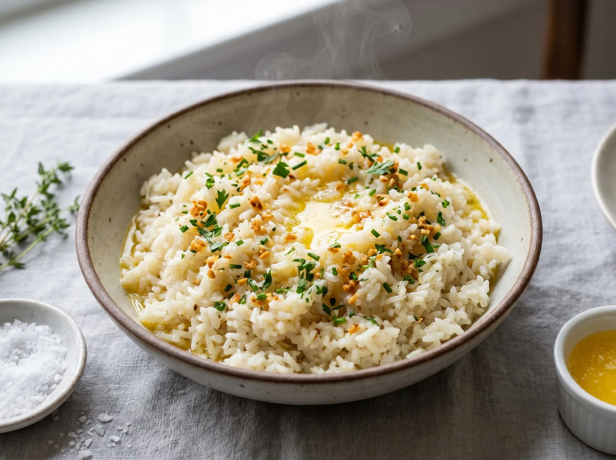 Bowl of fluffy butter garlic rice