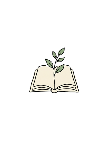 Doodle of an open storybook with a sprout