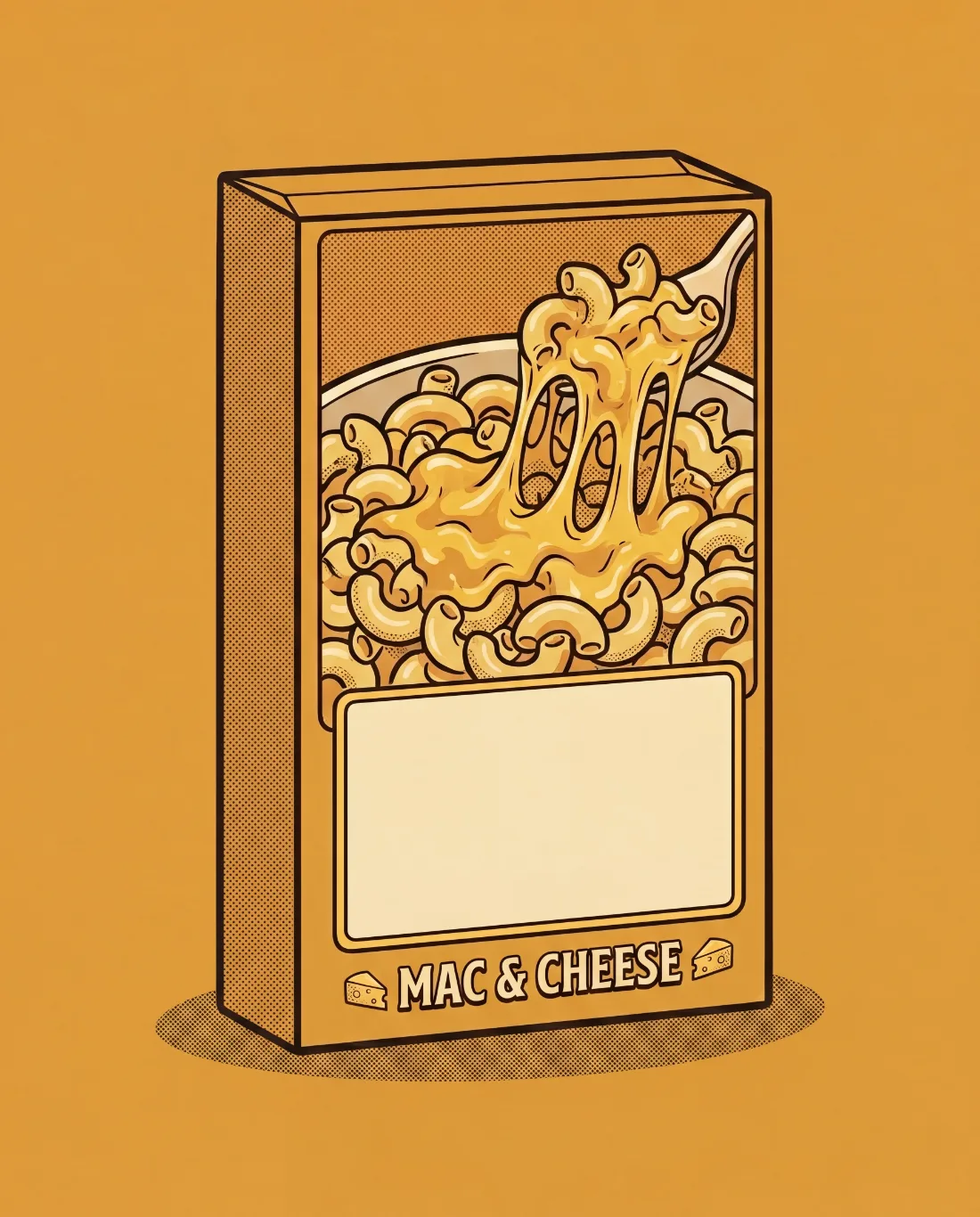 Private-label Mac & Cheese box mockup with a blank nameplate for your brand